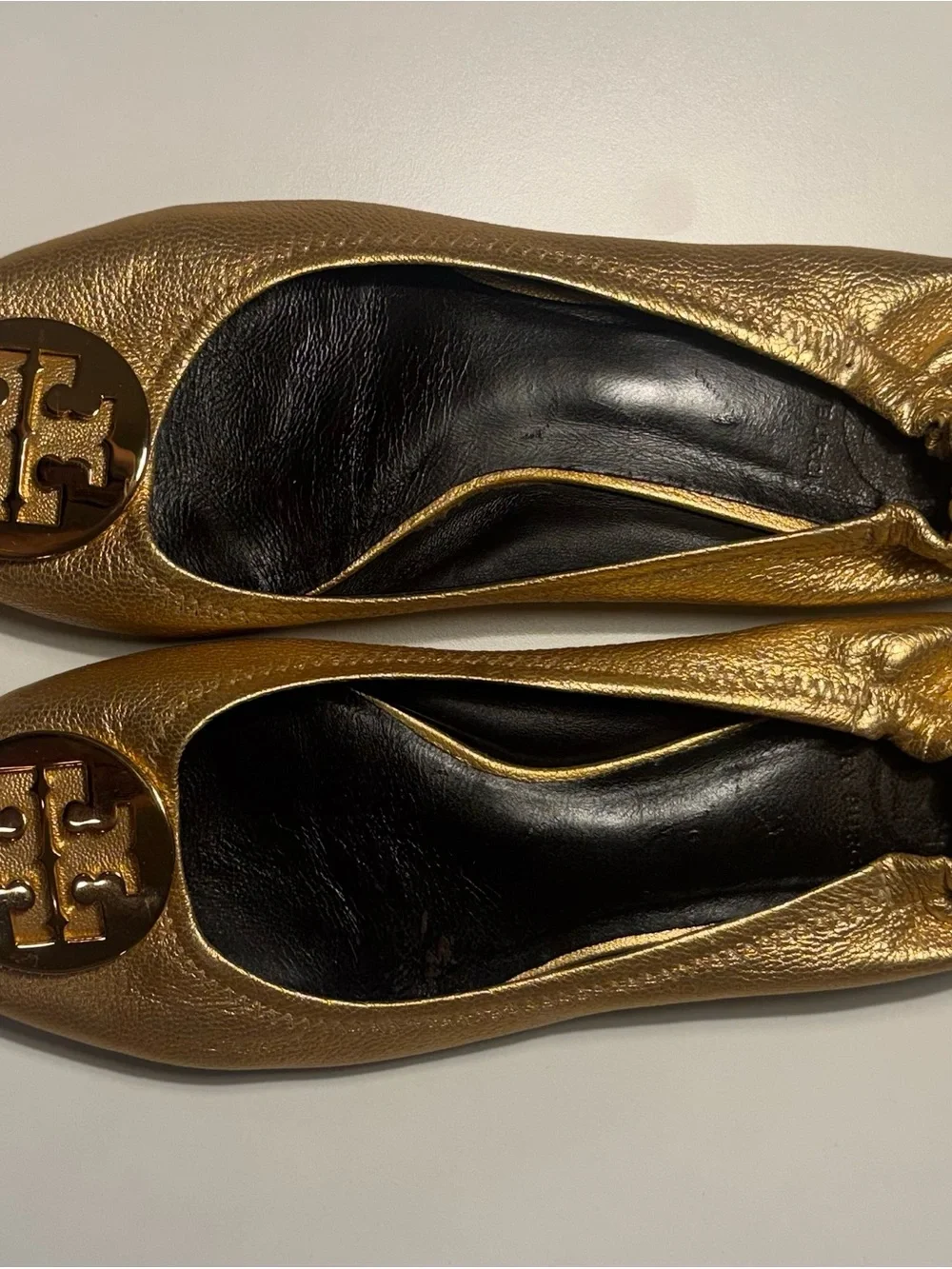 Tory Burch Metallic Gold Logo Ballet Flats